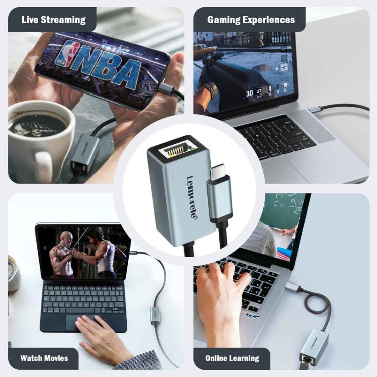 Lemorele TC48 Type-C Hub Gigabit Ethernet Dual HDMI Display Multi-port Laptop Expander