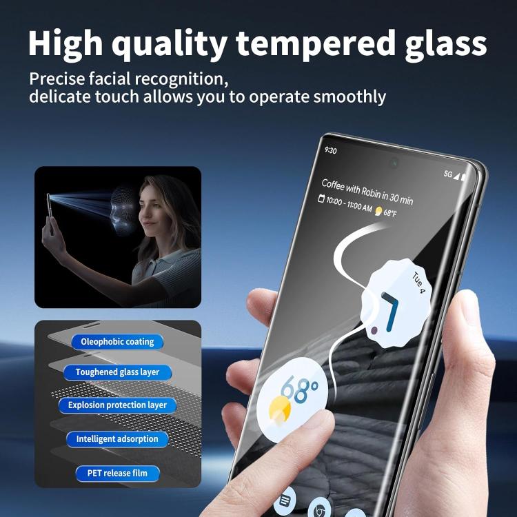 Kalebol Full Glue Version Curved Full-Coverage Anti-Fingerprint Screen-Printed HD Tempered Glass Film, For Google Pixel 7 Pro, For Google Pixel 6 Pro