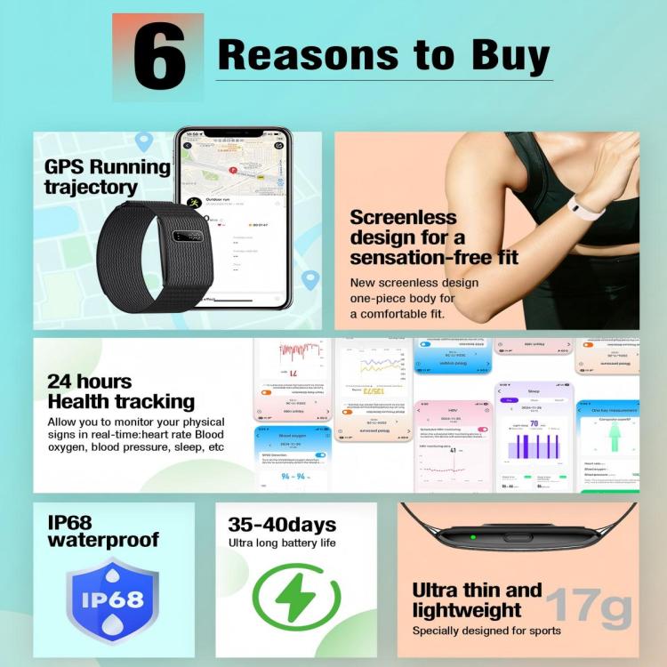 H59max+ Screenless BT Smart Bracelet Silicone Strap, Support Incoming Call Reminder / AI Health Report