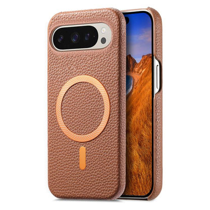 Litchi Texture Brushed MagSafe PU Back Cover Phone Case, For Google Pixel 10a, For Google Pixel 10 Pro XL, For Google Pixel 9a, For Google Pixel 9 Pro XL, For Google Pixel 10 / 10 Pro, For Google Pixel 9 / 9 Pro