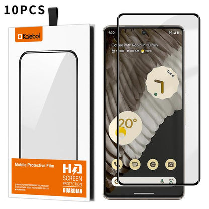 10pcs Kalebol Full Glue Version Curved Full-Coverage Anti-Fingerprint Screen-Printed HD Tempered Glass Film, For Google Pixel 7 Pro, For Google Pixel 6 Pro