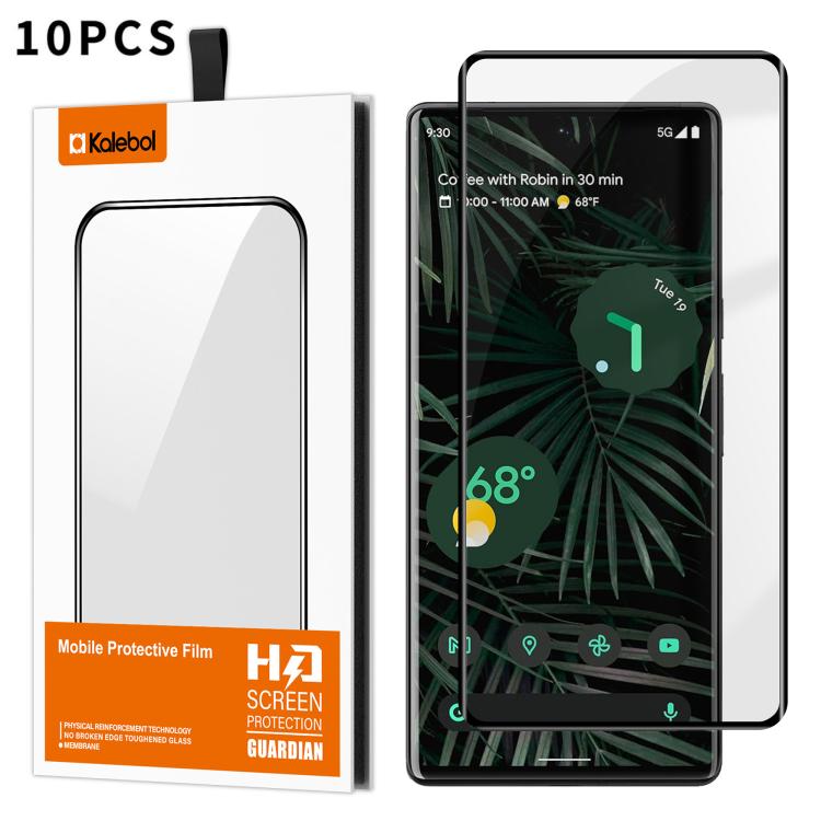 10pcs Kalebol Full Glue Version Curved Full-Coverage Anti-Fingerprint Screen-Printed HD Tempered Glass Film, For Google Pixel 7 Pro, For Google Pixel 6 Pro