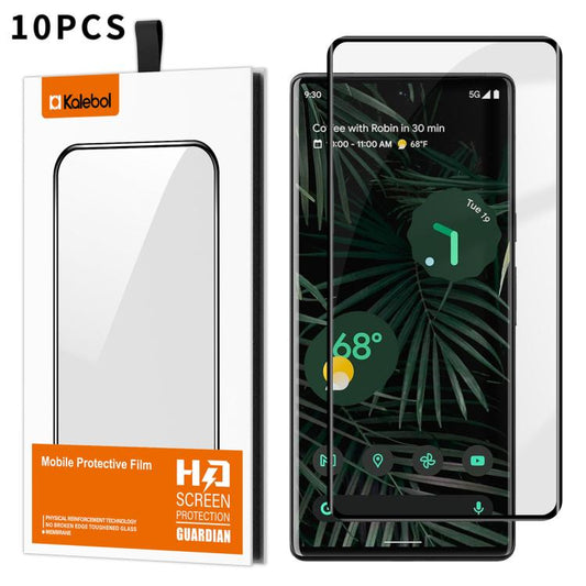 10pcs Kalebol Full Glue Version Curved Full-Coverage Anti-Fingerprint Screen-Printed HD Tempered Glass Film, For Google Pixel 7 Pro, For Google Pixel 6 Pro