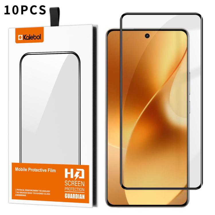 10pcs Kalebol Full Glue Version Curved Full-Coverage Anti-Fingerprint Screen-Printed HD Tempered Glass Film, For Realme 15 Pro 5G, For Realme 15 5G, For Realme Narzo 80 Pro, For Realme P3 Ultra 5G, For Realme P3 Pro, For Realme 14 Pro+, For Realme 14 Pro