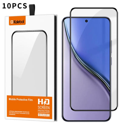 10pcs Kalebol Full Glue Version Curved Full-Coverage Anti-Fingerprint Screen-Printed HD Tempered Glass Film, For Realme 15 Pro 5G, For Realme 15 5G, For Realme Narzo 80 Pro, For Realme P3 Ultra 5G, For Realme P3 Pro, For Realme 14 Pro+, For Realme 14 Pro
