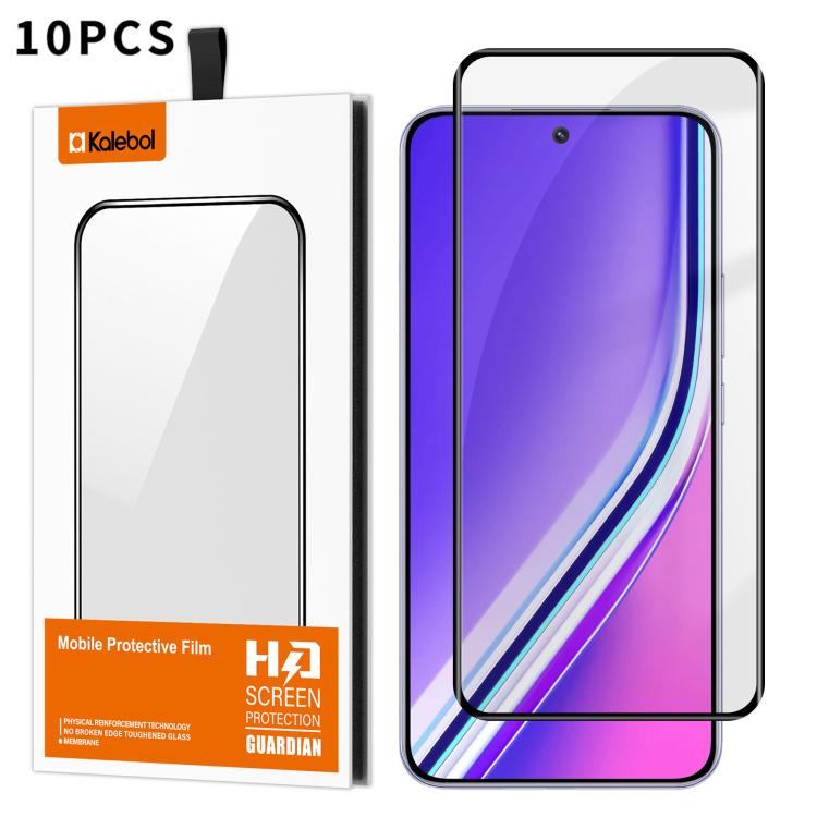 10pcs Kalebol Full Glue Version Curved Full-Coverage Anti-Fingerprint Screen-Printed HD Tempered Glass Film, For Realme 15 Pro 5G, For Realme 15 5G, For Realme Narzo 80 Pro, For Realme P3 Ultra 5G, For Realme P3 Pro, For Realme 14 Pro+, For Realme 14 Pro
