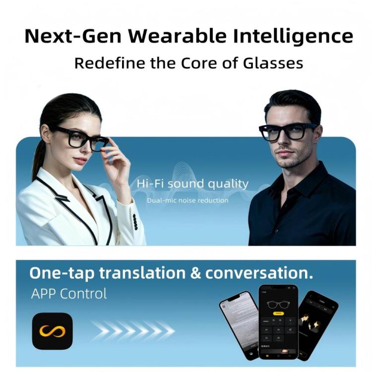 T100 8MP AI Smart Glasses, Support Bluetooth Call / AI Recording / Music Control