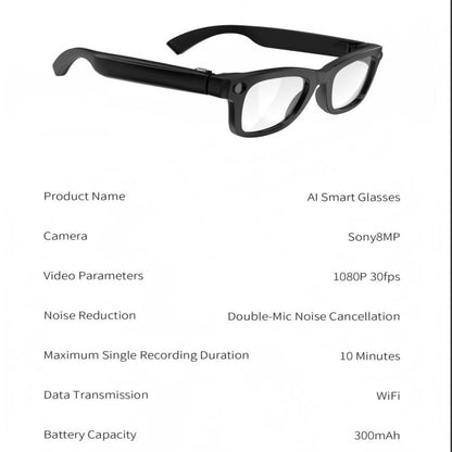 T100 8MP AI Smart Glasses, Support Bluetooth Call / AI Recording / Music Control