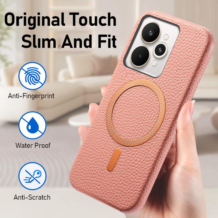 Litchi Texture Brushed MagSafe PU Back Cover Phone Case, For Realme 15 Pro