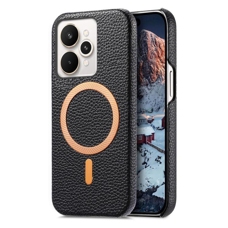 Litchi Texture Brushed MagSafe PU Back Cover Phone Case, For Realme 15 Pro