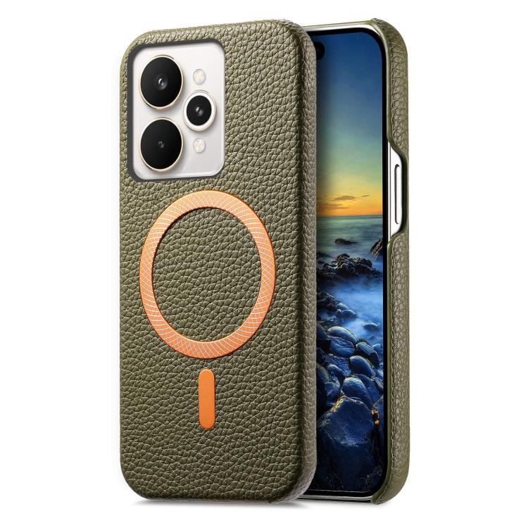 Litchi Texture Brushed MagSafe PU Back Cover Phone Case, For Realme 15 Pro