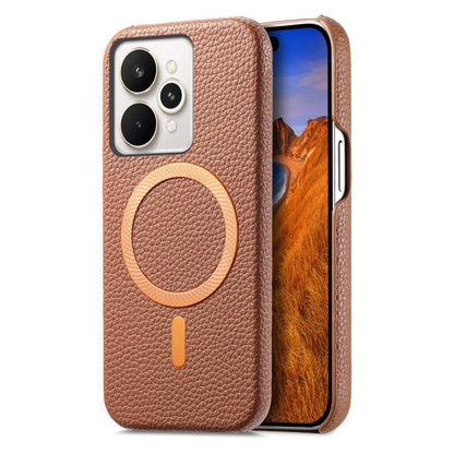 Litchi Texture Brushed MagSafe PU Back Cover Phone Case, For Realme 15 Pro