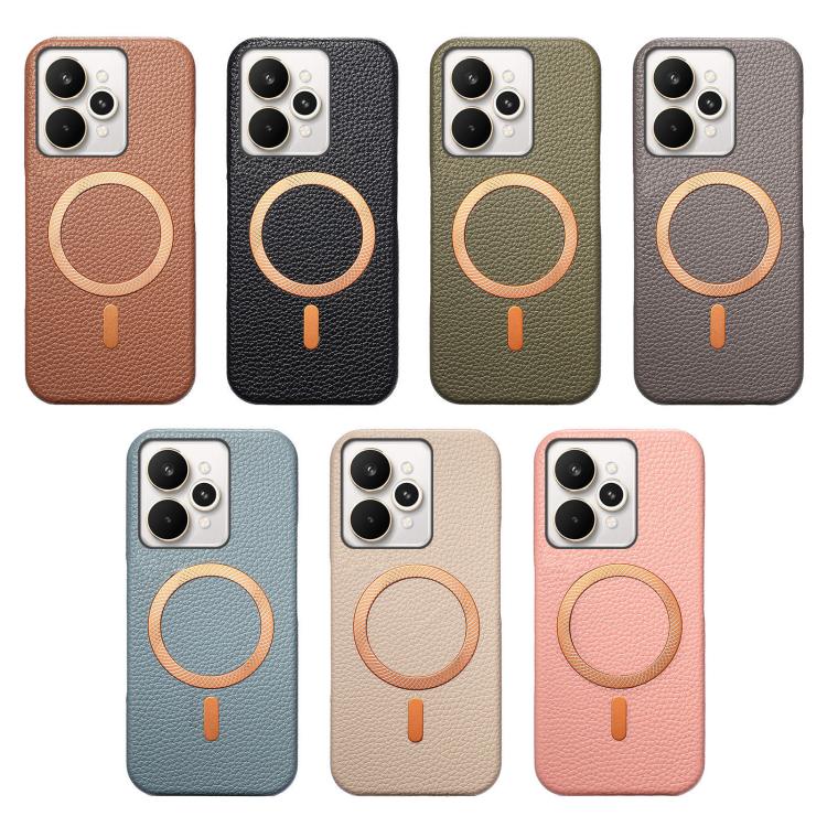 Litchi Texture Brushed MagSafe PU Back Cover Phone Case, For Realme 15 Pro
