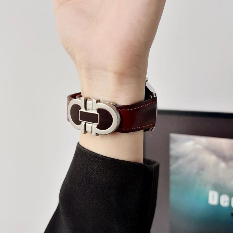 Double G Magnetic Buckle Genuine Leather Watch Band, 18mm, 20mm, 22mm