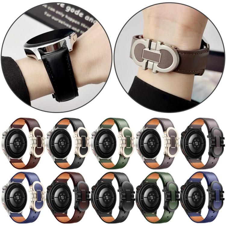 Double G Magnetic Buckle Genuine Leather Watch Band, 18mm, 20mm, 22mm