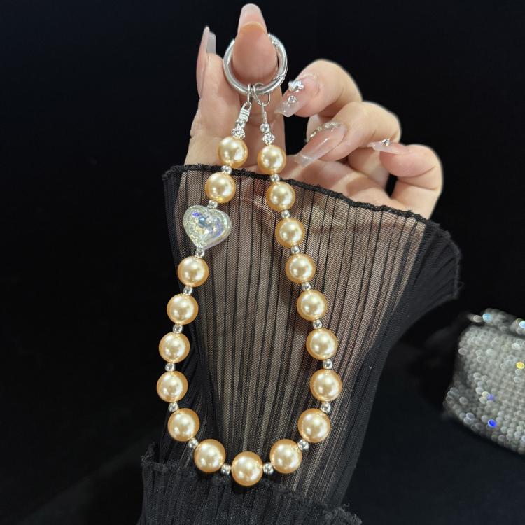 Heart Inlaid Diamond Pearl Crystal Phone Pendant, Orange, Purple, Blue