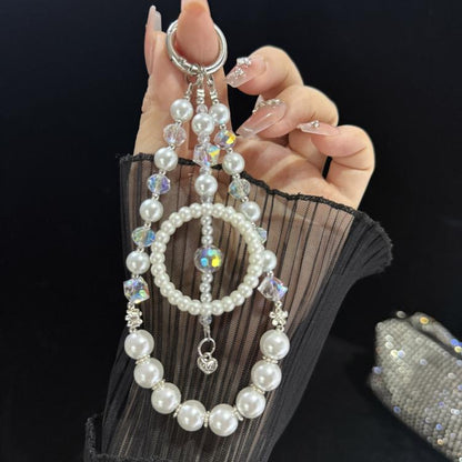 Dreamcatcher Crystal Pearl Phone Hanging Charm, White, Pink, Green