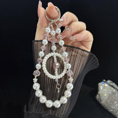 Dreamcatcher Crystal Pearl Phone Hanging Charm, White, Pink, Green