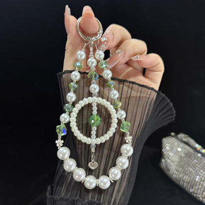 Dreamcatcher Crystal Pearl Phone Hanging Charm, White, Pink, Green