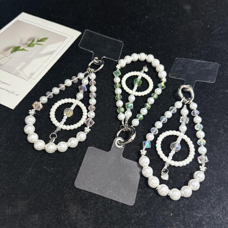 Dreamcatcher Crystal Pearl Phone Hanging Charm, White, Pink, Green