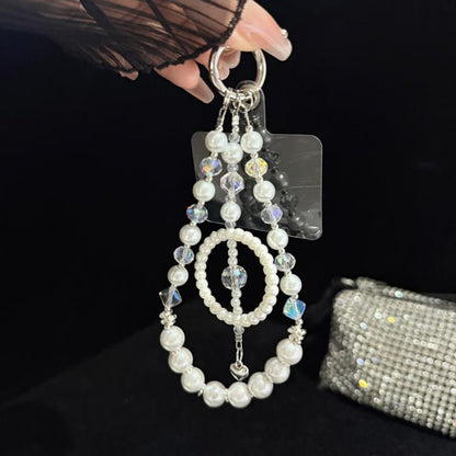 Dreamcatcher Crystal Pearl Phone Hanging Charm, White, Pink, Green