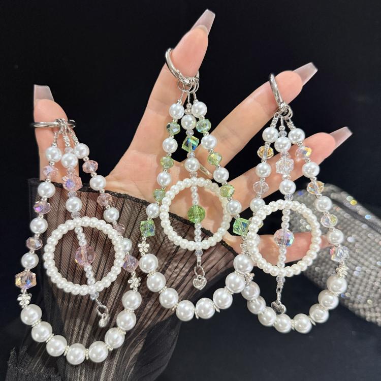 Dreamcatcher Crystal Pearl Phone Hanging Charm, White, Pink, Green