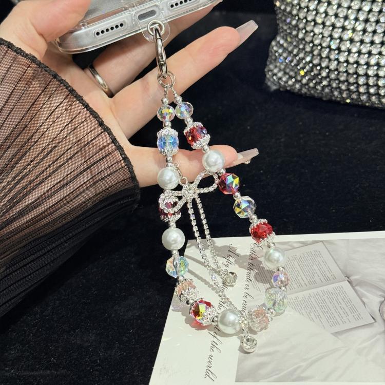 Bow Rhinestone Colored Bead Crystal Phone Chain, Red, Brown, Blue