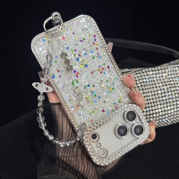 Iridescent Saturn Tassel Butterfly Crystal Phone Chain, White, Grey, Yellow, Blue