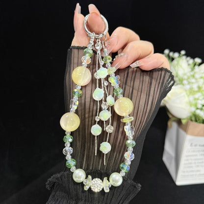Rose Glass Bead Crystal Phone Chain, Green, Pink, Purple, Blue