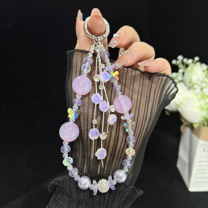Rose Glass Bead Crystal Phone Chain, Green, Pink, Purple, Blue