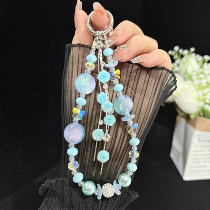 Rose Glass Bead Crystal Phone Chain, Green, Pink, Purple, Blue