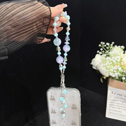 Rose Glass Bead Crystal Phone Chain, Green, Pink, Purple, Blue
