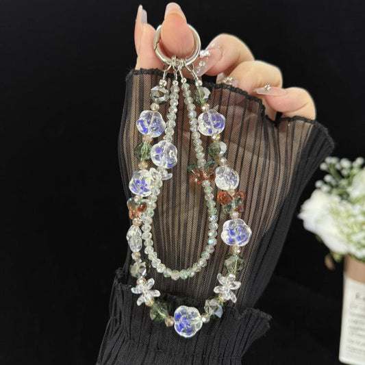 Double Layer Glass Flower Butterfly Phone Chain, Green, Pink, Purple