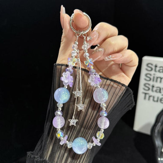 Floral Cluster Star Tassel Pendant Crystal Phone Charm, Purple, Pink