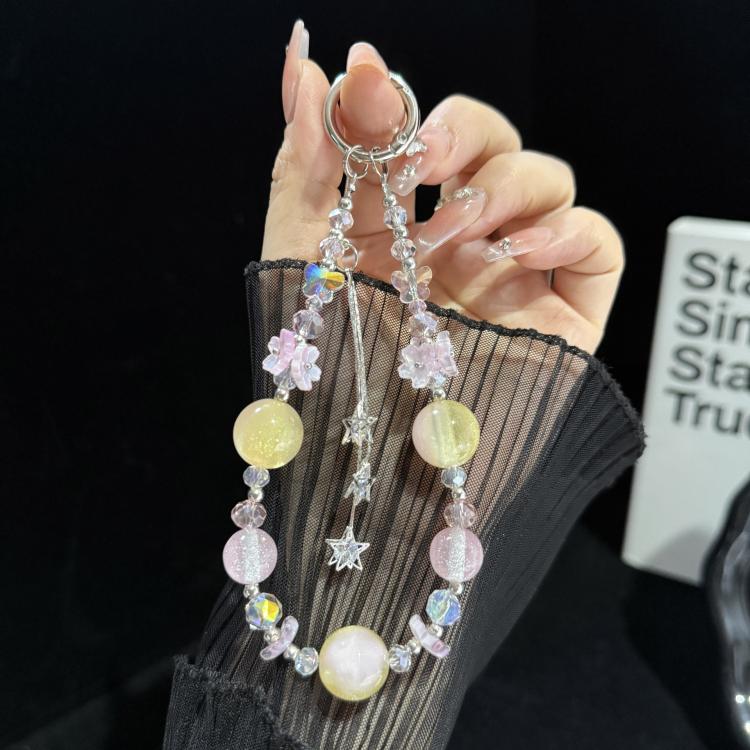 Floral Cluster Star Tassel Pendant Crystal Phone Charm, Purple, Pink