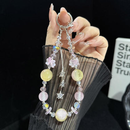 Floral Cluster Star Tassel Pendant Crystal Phone Charm, Purple, Pink