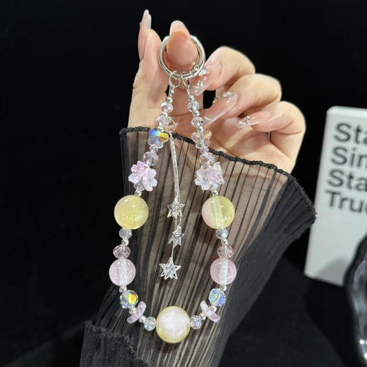 Floral Cluster Star Tassel Pendant Crystal Phone Charm, Purple, Pink