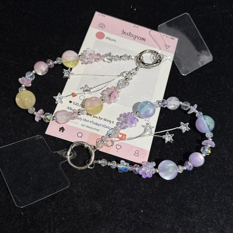 Floral Cluster Star Tassel Pendant Crystal Phone Charm, Purple, Pink