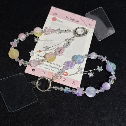 Floral Cluster Star Tassel Pendant Crystal Phone Charm, Purple, Pink