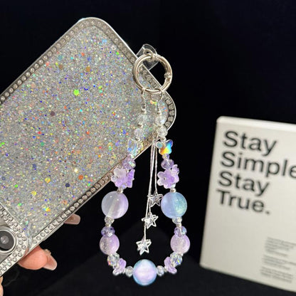 Floral Cluster Star Tassel Pendant Crystal Phone Charm, Purple, Pink