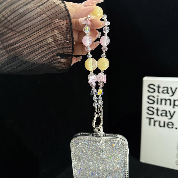 Floral Cluster Star Tassel Pendant Crystal Phone Charm, Purple, Pink