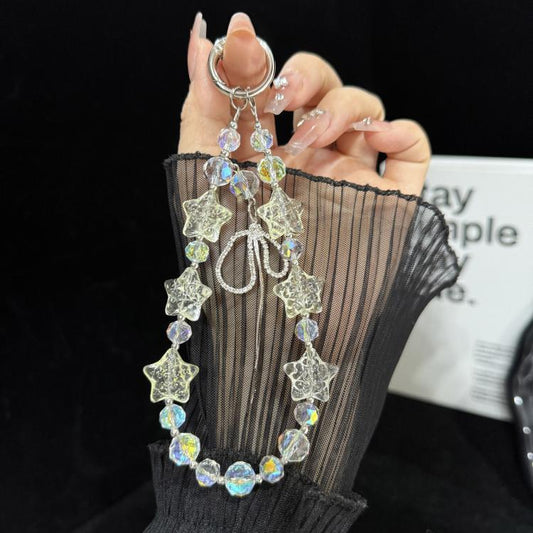Cracked Ice Pentagon Silver Line Butterfly Crystal Phone Charm, Yellow, Pink, Blue