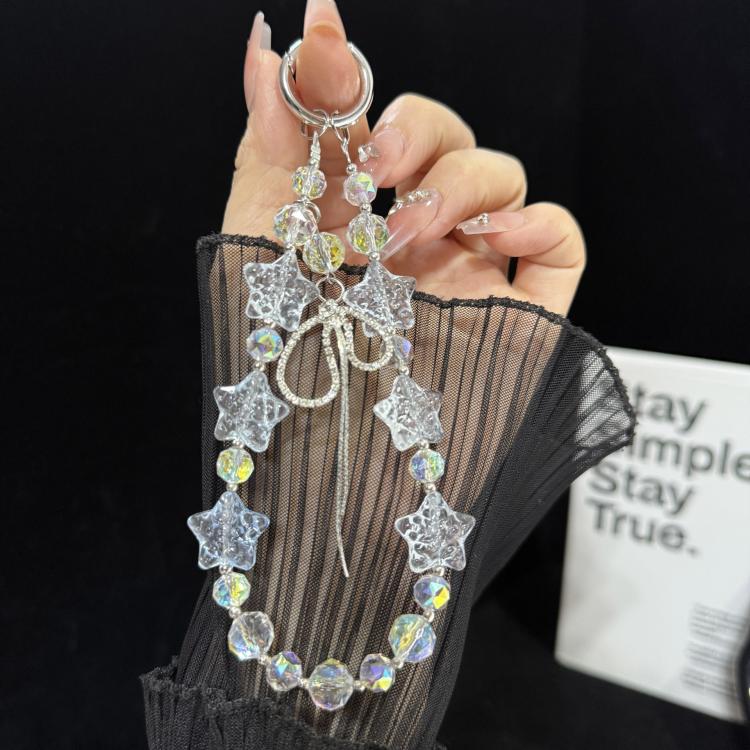 Cracked Ice Pentagon Silver Line Butterfly Crystal Phone Charm, Yellow, Pink, Blue