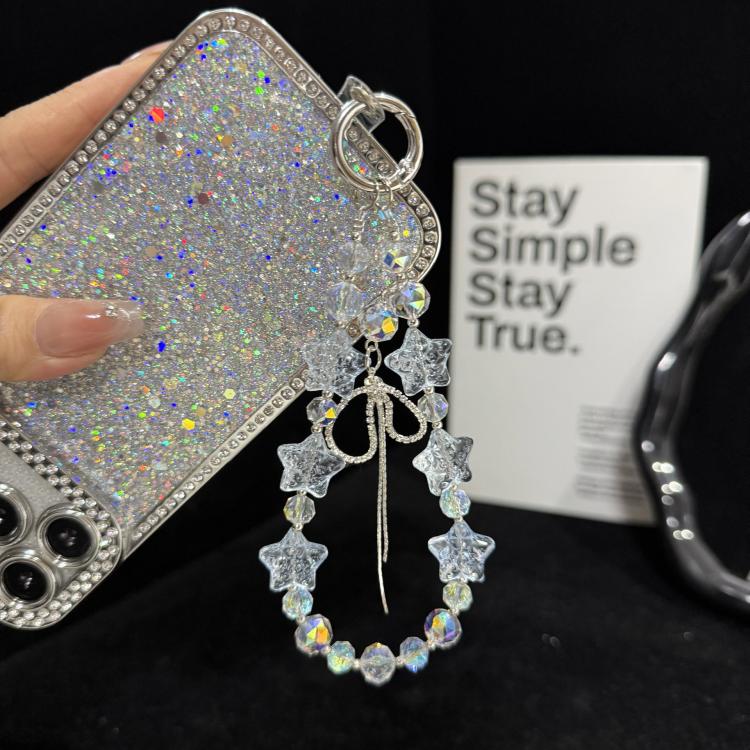 Cracked Ice Pentagon Silver Line Butterfly Crystal Phone Charm, Yellow, Pink, Blue