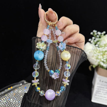 Spring Floral Beaded Crystal Phone Charm, Purple, Pink, Blue