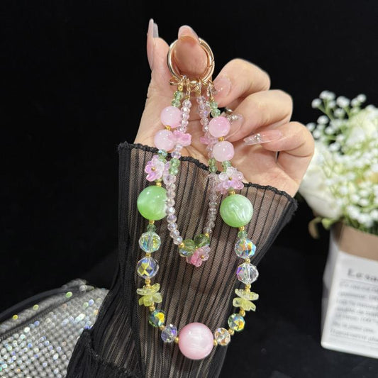 Spring Floral Beaded Crystal Phone Charm, Purple, Pink, Blue