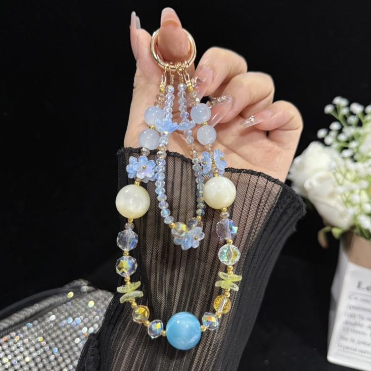 Spring Floral Beaded Crystal Phone Charm, Purple, Pink, Blue