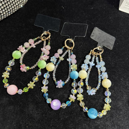 Spring Floral Beaded Crystal Phone Charm, Purple, Pink, Blue