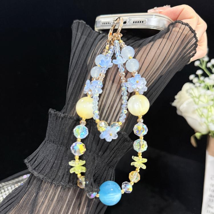Spring Floral Beaded Crystal Phone Charm, Purple, Pink, Blue