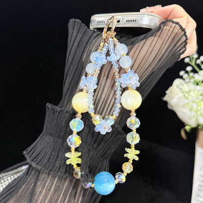 Spring Floral Beaded Crystal Phone Charm, Purple, Pink, Blue